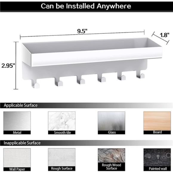 Key Holder for Wall Decorative,Wall Mounted Key&Mail Organizer,Adhesive Key Rack - Picture 4 of 6